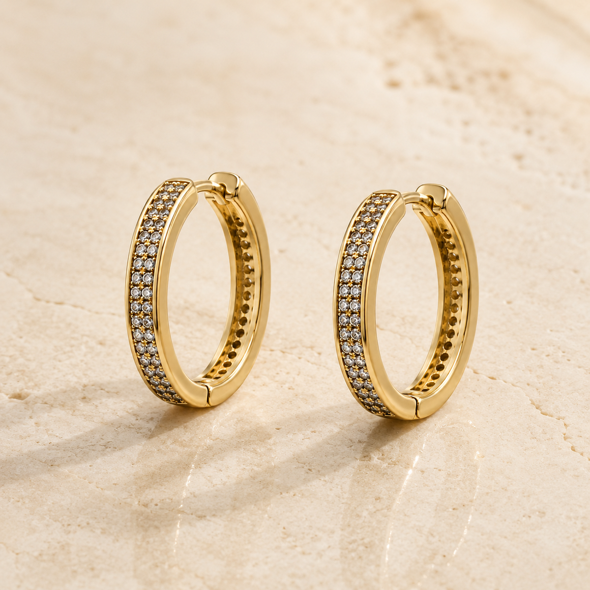 The Sugar Rush Pavé Hoops — Gold Plated Pavé Hoop Earrings by House of Zena, side angle