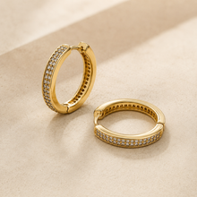 The Sugar Rush Pavé Hoops — Gold Plated Pavé Hoop Earrings by House of Zena, close-up detail