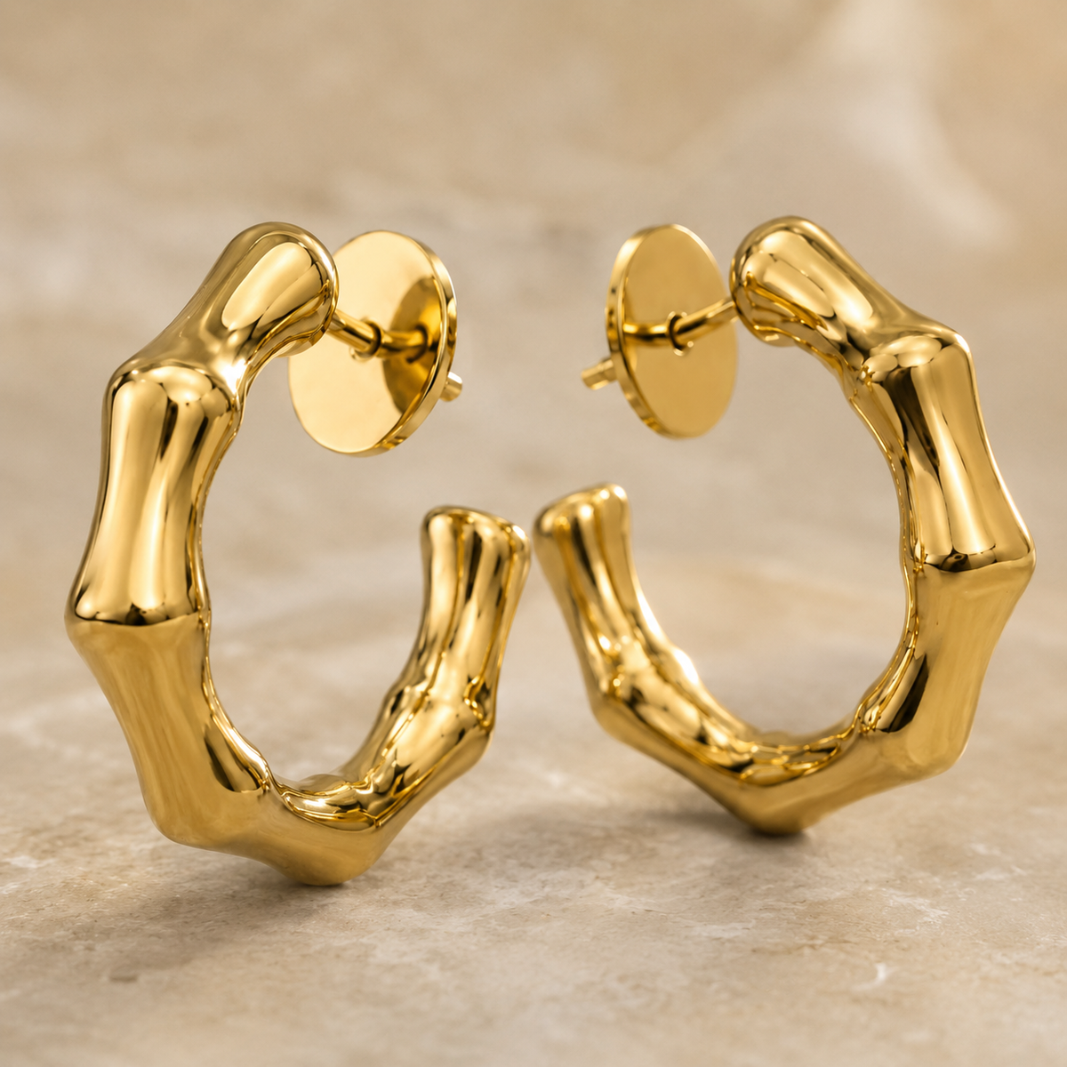 The Melted Honeycomb Hoops — Gold Plated Organic Hoop Earrings by House of Zena, side angle