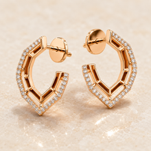 The Honeycomb Pavé Huggies — Gold Plated Geo Pavé Hoop Earrings by House of Zena, styled on model