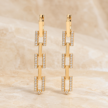 The Manhattan Link Drop Earrings — Gold Plated Link Drop Earrings by House of Zena, worn on model