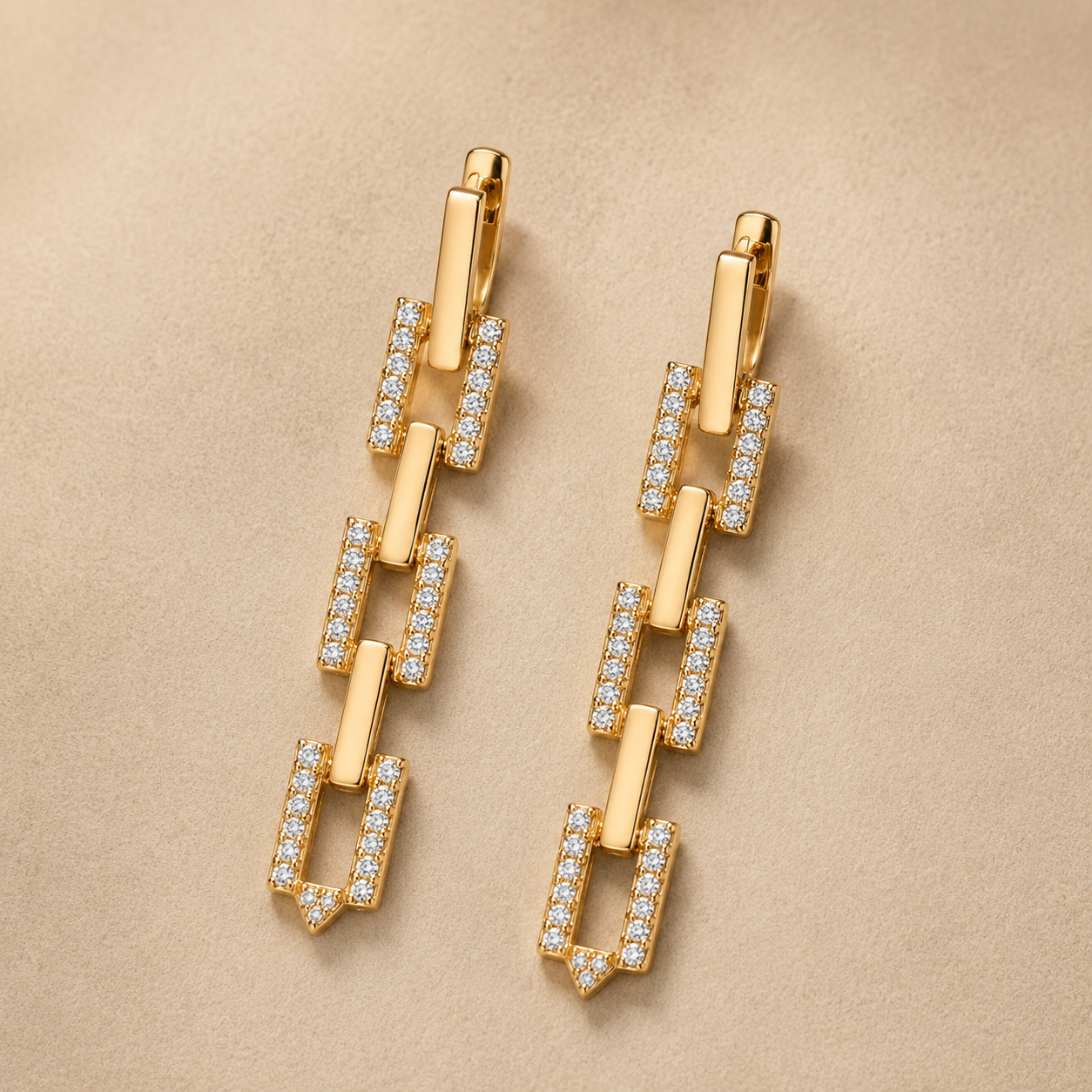 The Manhattan Link Drop Earrings — Gold Plated Link Drop Earrings by House of Zena, styled on model — Anti-Tarnish Waterproof Jewellery | House of Zena