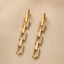 The Manhattan Link Drop Earrings — Gold Plated Link Drop Earrings by House of Zena, styled on model