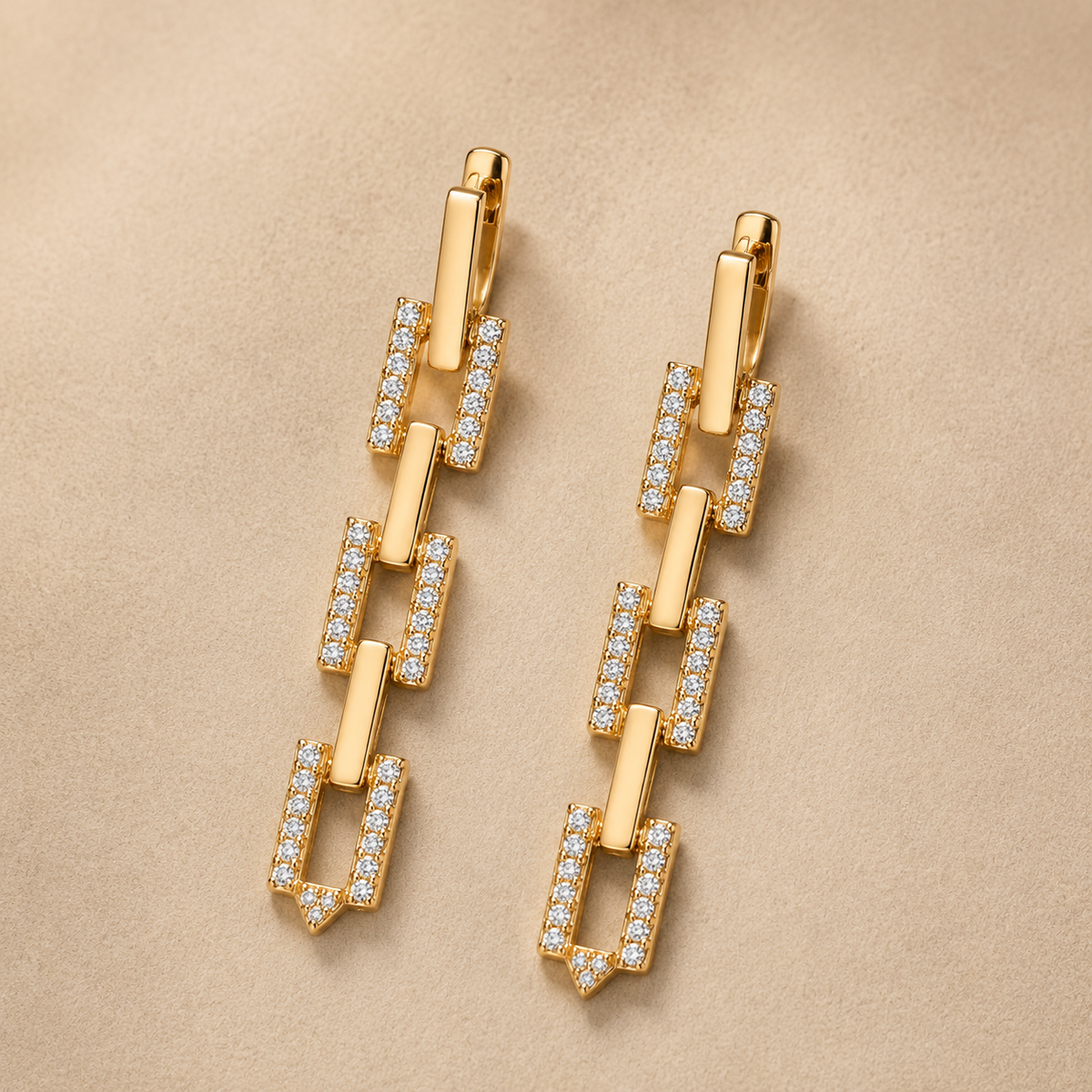The Manhattan Link Drop Earrings — Gold Plated Link Drop Earrings by House of Zena, styled on model