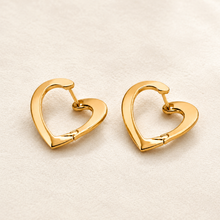 The Sweetheart Candy Hoops — Gold Plated Heart Hoop Earrings by House of Zena, close-up detail