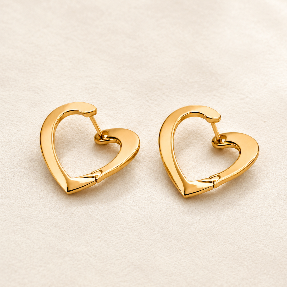 The Sweetheart Candy Hoops — Gold Plated Heart Hoop Earrings by House of Zena, close-up detail