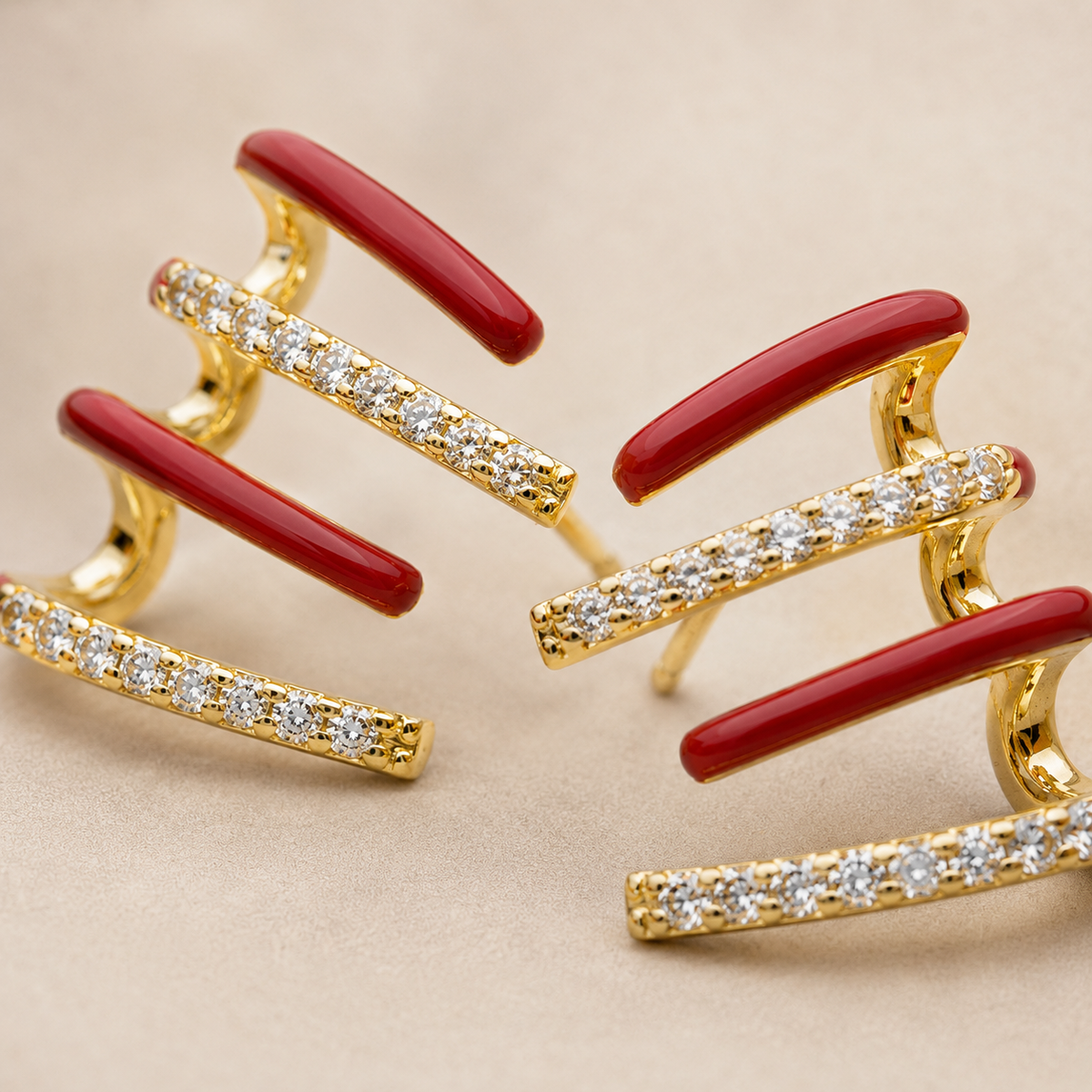 The Spicy Margarita Ear Cuff — Gold Plated Ruby Wave Ear Cuff by House of Zena, close-up detail