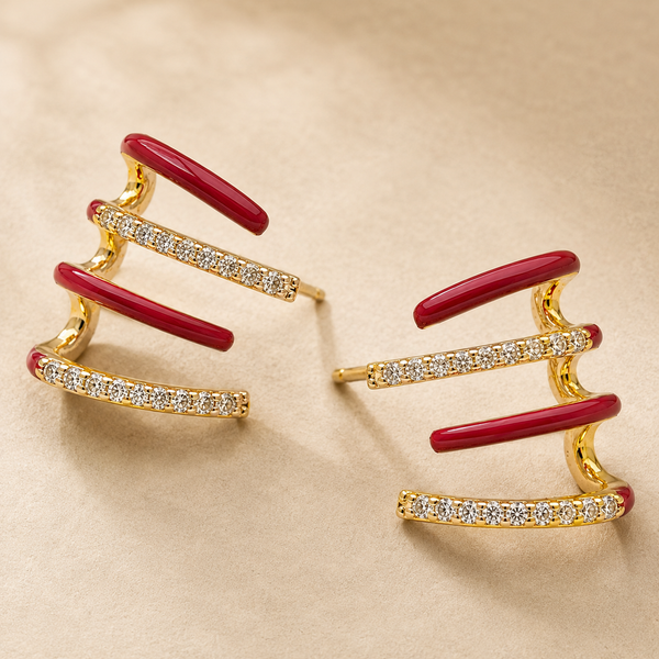 The Spicy Margarita Ear Cuff — Gold Plated Ruby Wave Ear Cuff by House of Zena, styled on model — Anti-Tarnish Waterproof Jewellery | House of Zena
