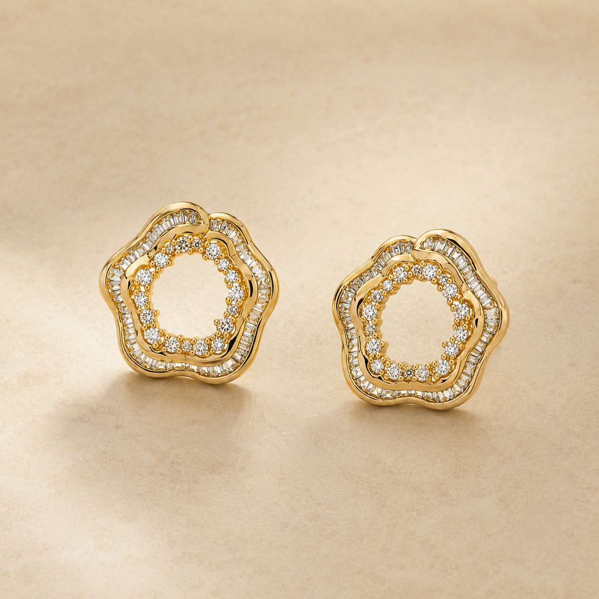 The Cherry Blossom Studs — Gold Plated Bloom Stud Earrings by House of Zena, side angle