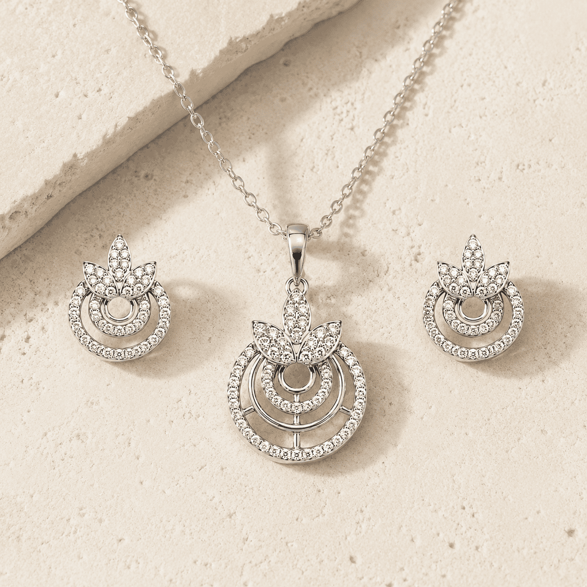 The Sweet Jasmine Garden Set — Gold Plated Bloom Pendant Set by House of Zena, worn on model
