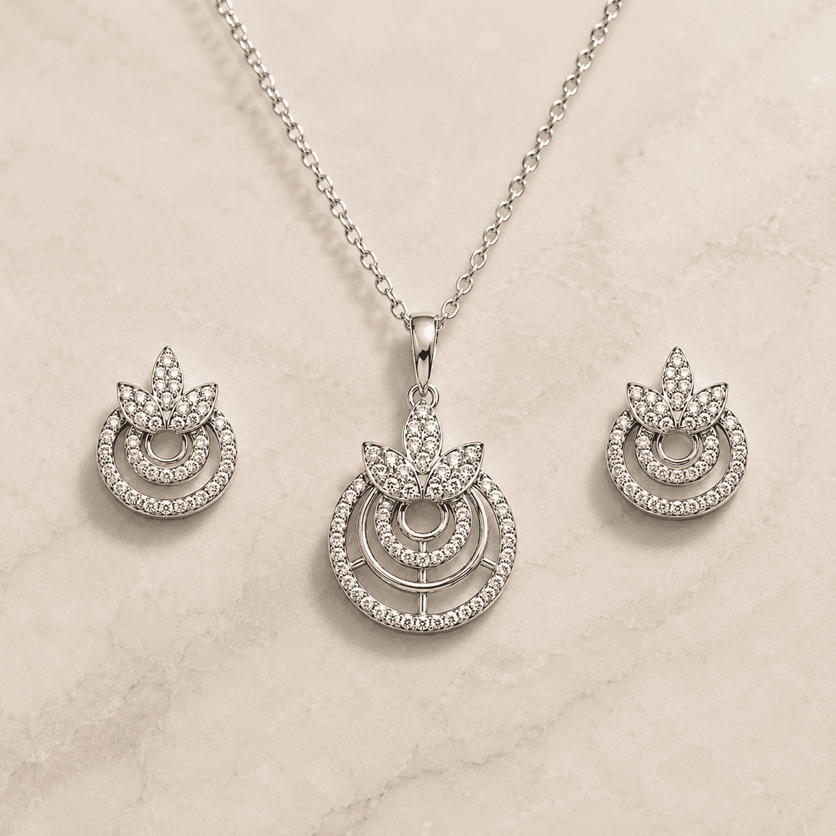 The Sweet Jasmine Garden Set — Gold Plated Bloom Pendant Set by House of Zena, side angle