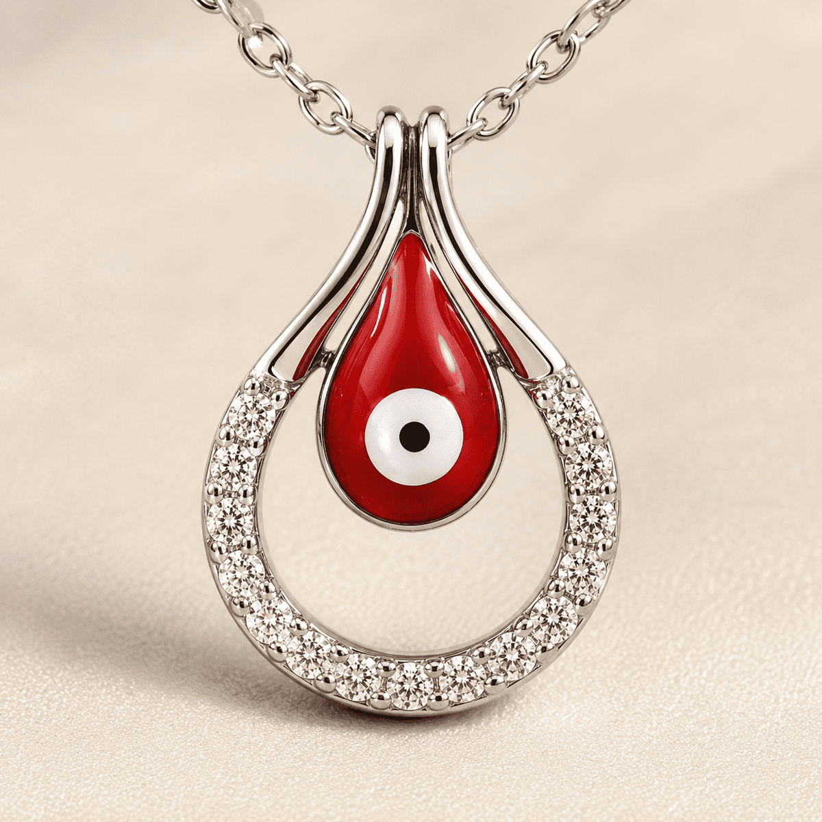 The "No Drama" Nazar Set — Gold Plated Evil Eye Pendant Set by House of Zena, close-up detail
