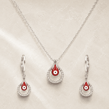 The "No Drama" Nazar Set — Gold Plated Evil Eye Pendant Set by House of Zena, worn on model