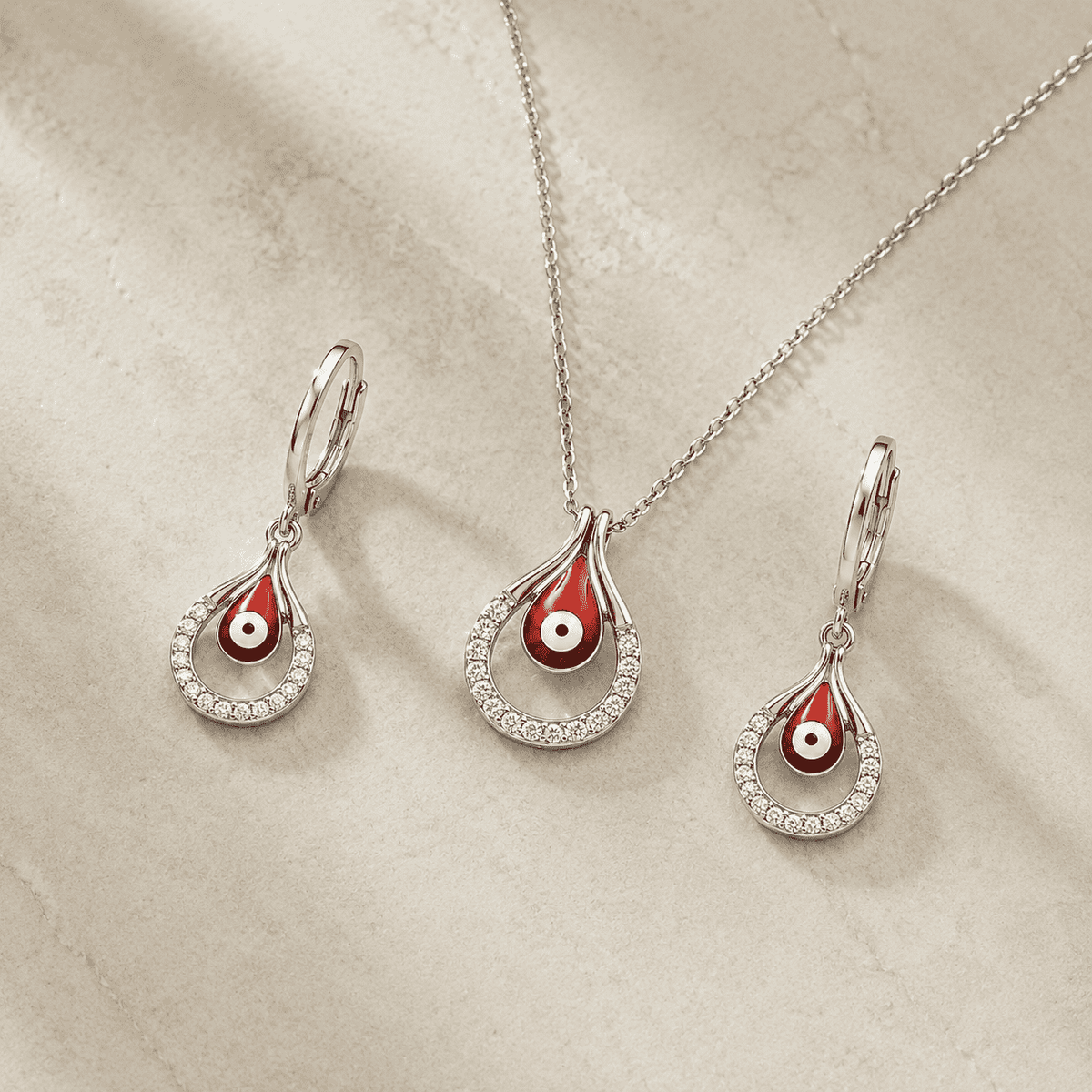 The "No Drama" Nazar Set — Gold Plated Evil Eye Pendant Set by House of Zena, side angle