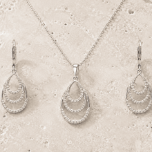 The Champagne Tower Cascade Set — Gold Plated Avelisse Cascade Pendant Set by House of Zena, worn on model
