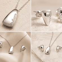 The Modernist Frame Solitaire Set — Gold Plated Modernist Edge Pendant Set by House of Zena, styled on model