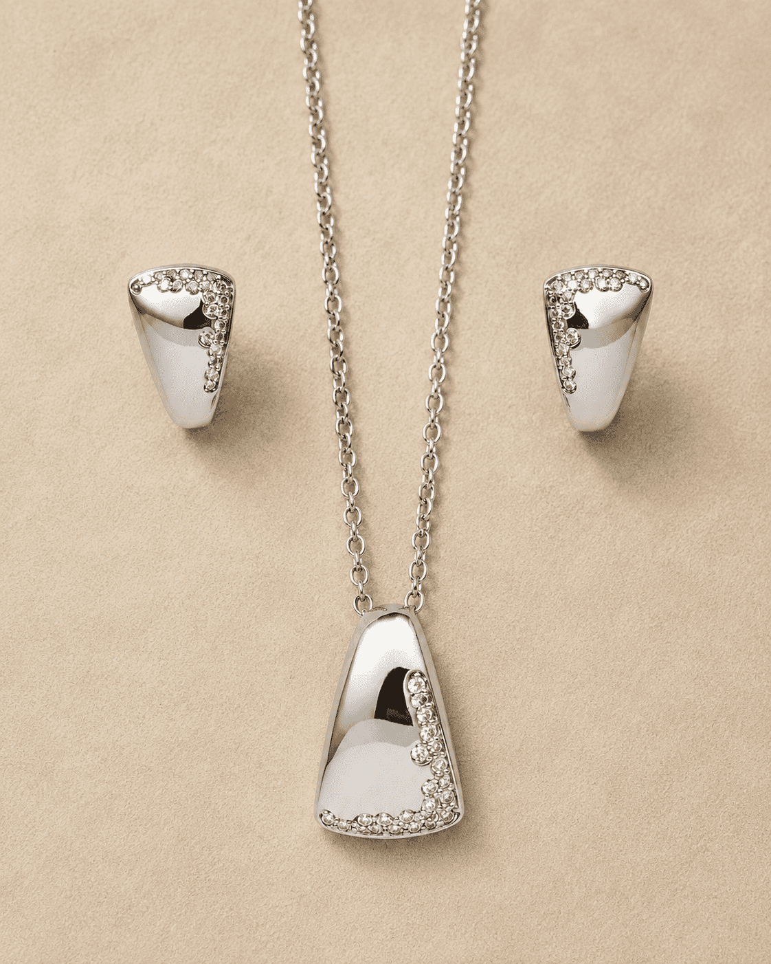 The Modernist Frame Solitaire Set — Gold Plated Modernist Edge Pendant Set by House of Zena, flat lay