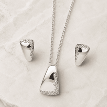 The Modernist Frame Solitaire Set — Gold Plated Modernist Edge Pendant Set by House of Zena, worn on model