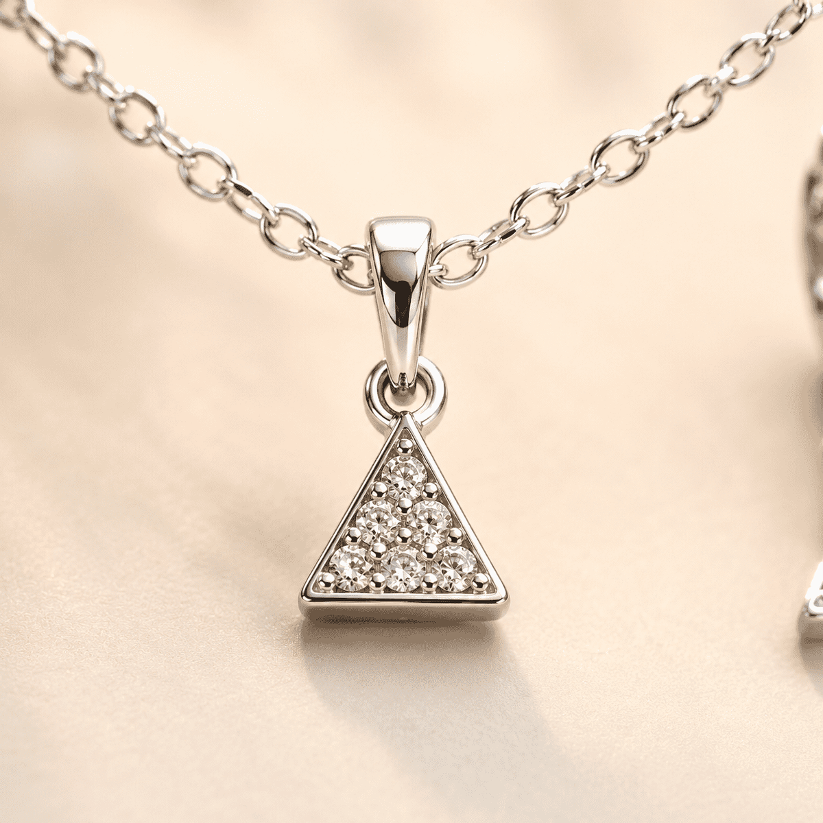 The Art Deco Geometric Set — Silver-Tone Triangle Pendant Set by House of Zena, styled on model