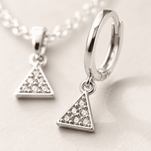 The Art Deco Geometric Set — Silver-Tone Triangle Pendant Set by House of Zena, close-up detail