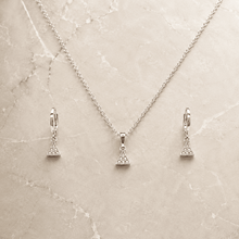 The Art Deco Geometric Set — Silver-Tone Triangle Pendant Set by House of Zena, side angle