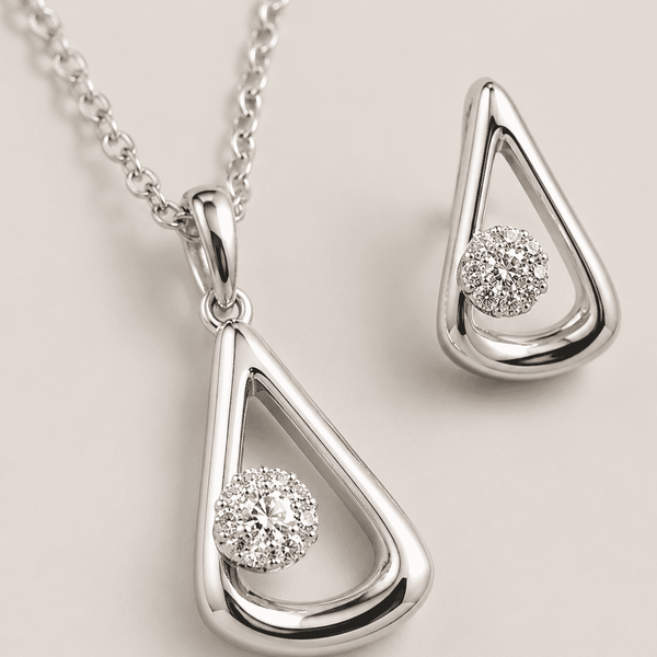 The "I Woke Up Like This" Set — Silver-Tone Drop Pendant Set by House of Zena, styled on model — Anti-Tarnish Waterproof Jewellery | House of Zena