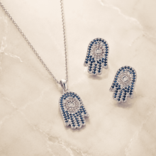The "Good Karma Only" Hamsa Set — Silver-Tone Hamsa Pendant Set by House of Zena, side angle