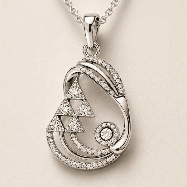 The Great Gatsby Cocktail Set — Silver-Tone Geometric Pendant Set by House of Zena, styled on model — Anti-Tarnish Waterproof Jewellery | House of Zena