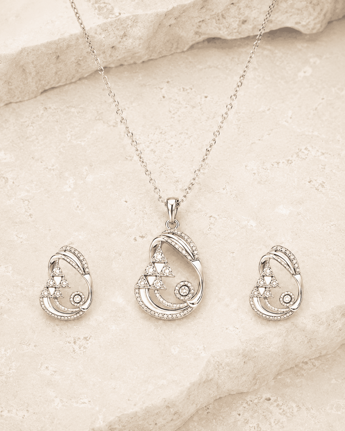 The Great Gatsby Cocktail Set — Silver-Tone Geometric Pendant Set by House of Zena, side angle