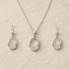 The Almond Truffle Solitaire Set — Silver-Tone Oval Pendant Set by House of Zena, side angle