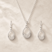 The Almond Truffle Solitaire Set — Silver-Tone Oval Pendant Set by House of Zena, close-up detail