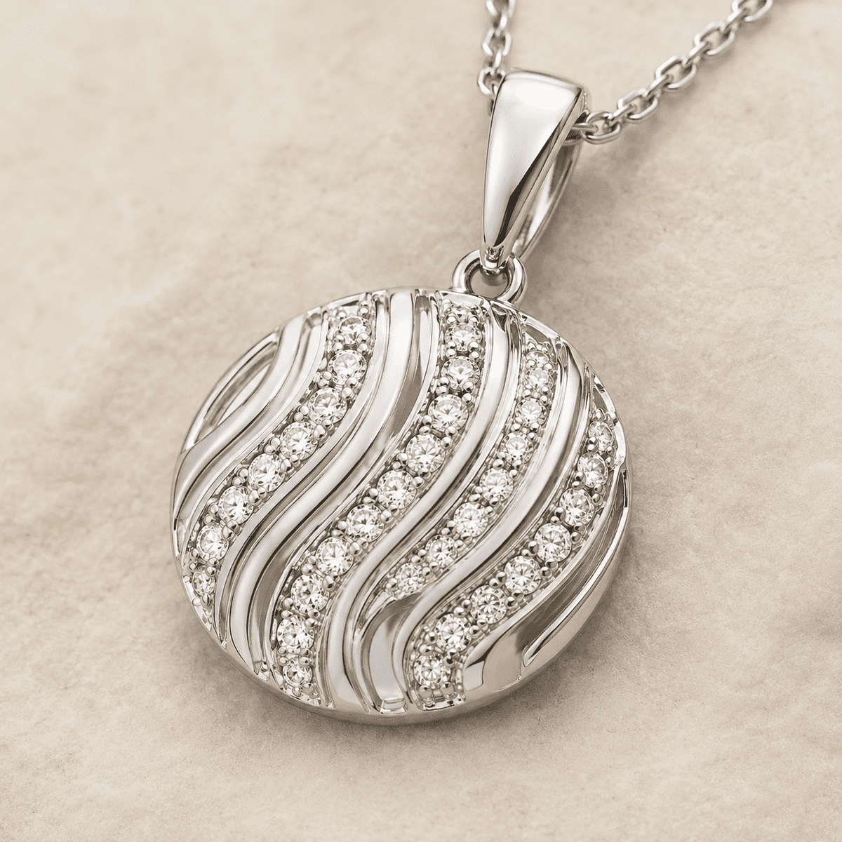 The Golden Hour Ripple Set — Silver-Tone Wave Pendant Set by House of Zena, close-up detail