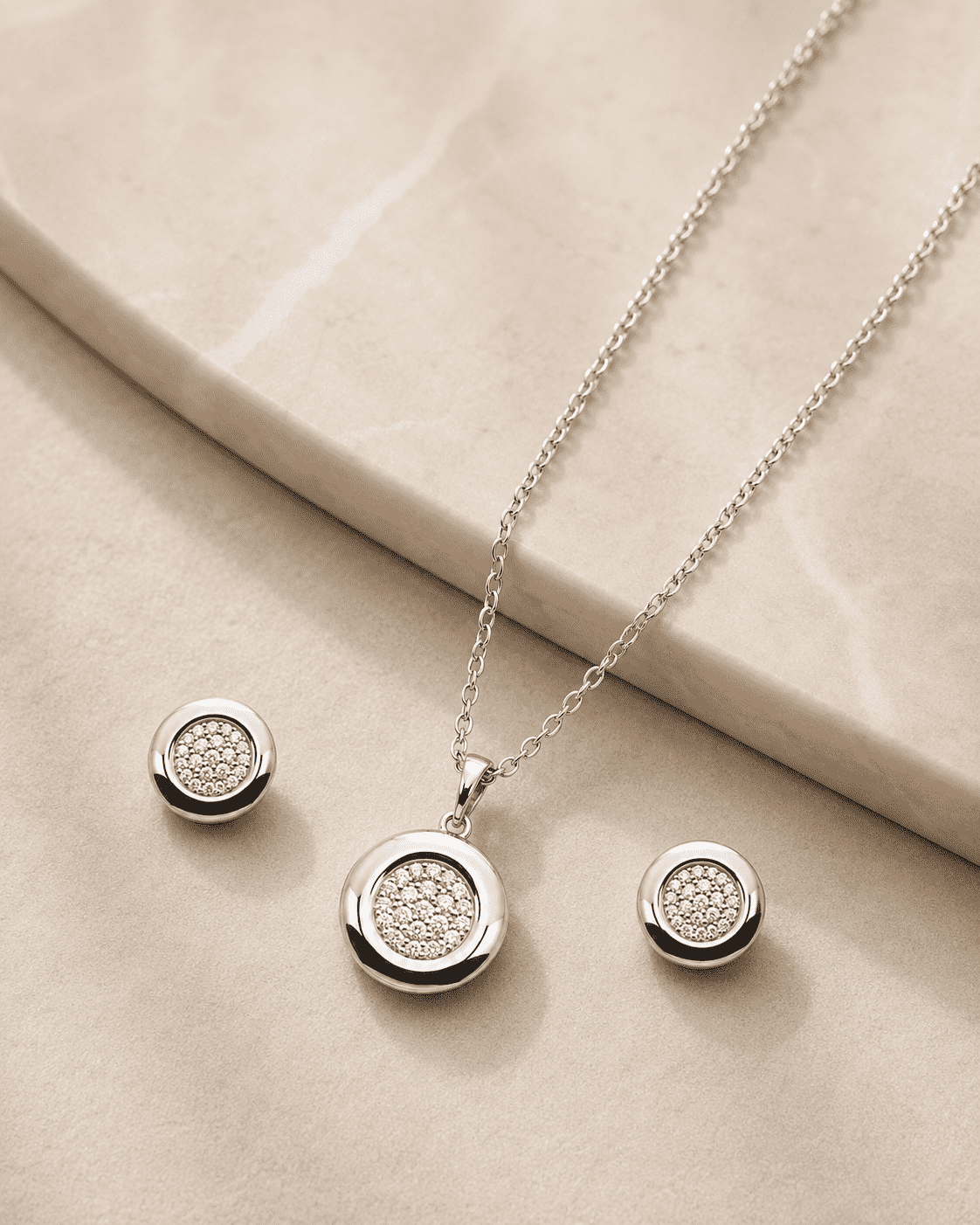 The Mooncake Pearl Glow Set — Silver-Tone Glow Pendant Set by House of Zena, side angle
