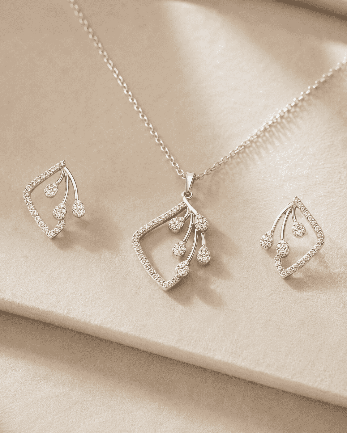The Morning Dewdrop Set — Silver-Tone Dewdrop Elegance Pendant Set by House of Zena, side angle