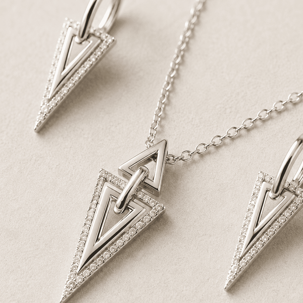 The Old Money Emerald-Cut Set — Gold Plated Edge Pendant Set by House of Zena, styled on model — Anti-Tarnish Waterproof Jewellery | House of Zena