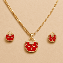 The Red Velvet Romance Set — Gold Plated Luxe Charm Pendant Set by House of Zena, side angle