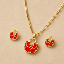 The Red Velvet Romance Set — Gold Plated Luxe Charm Pendant Set by House of Zena, close-up detail