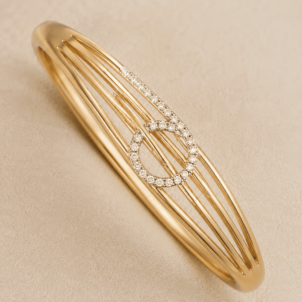 The "Sleep in It" Wire Bangle — Gold Plated Halo Wire Bangle by House of Zena, styled on model — Anti-Tarnish Waterproof Jewellery | House of Zena