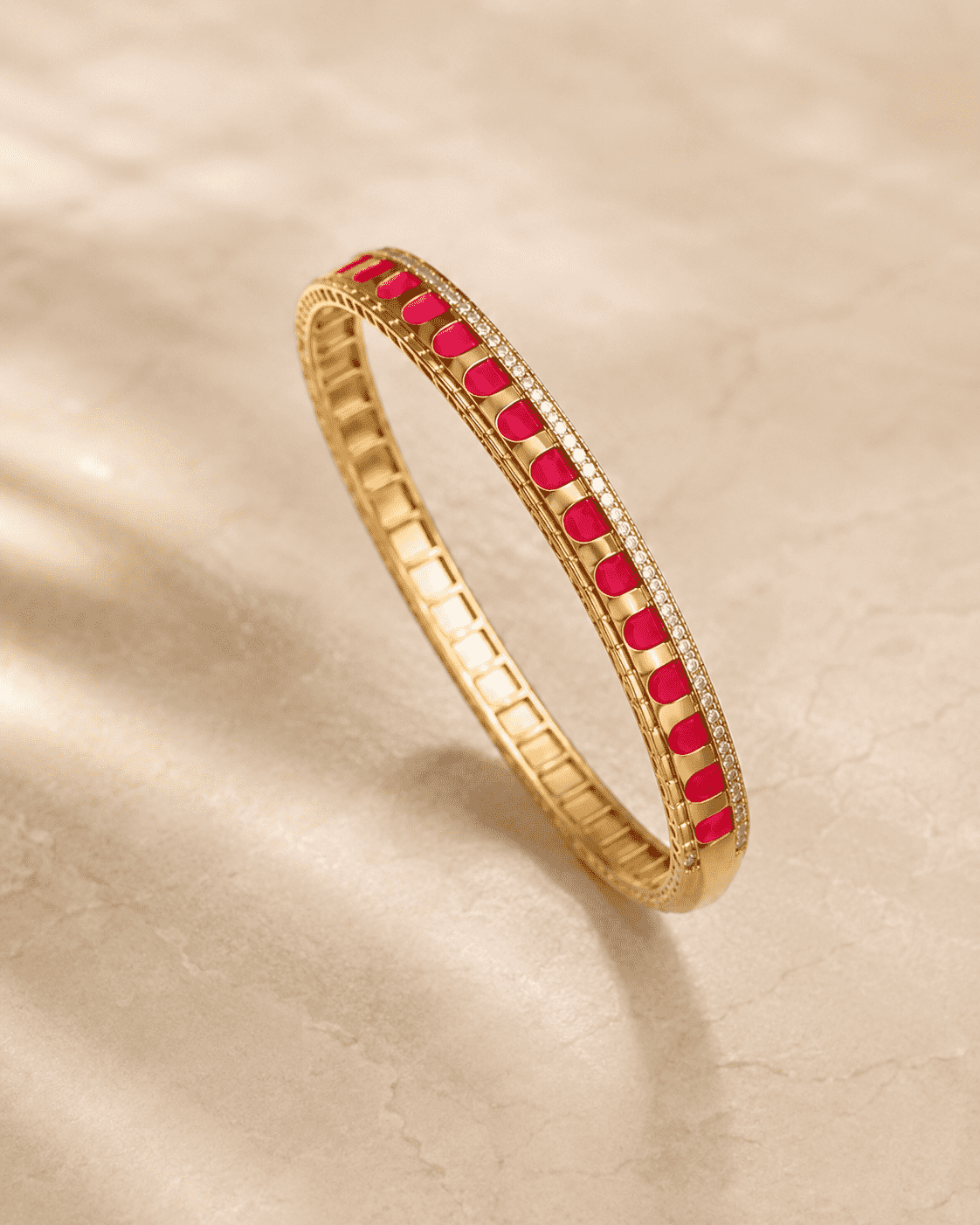 The Cherry Syrup Line Bangle — Gold Plated Line Bangle by House of Zena, worn on model