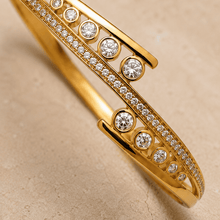 The Celestial Orbit Open Cuff — Gold Plated Orbit Bangle by House of Zena, side angle