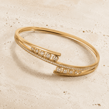 The Celestial Orbit Open Cuff — Gold Plated Orbit Bangle by House of Zena, flat lay