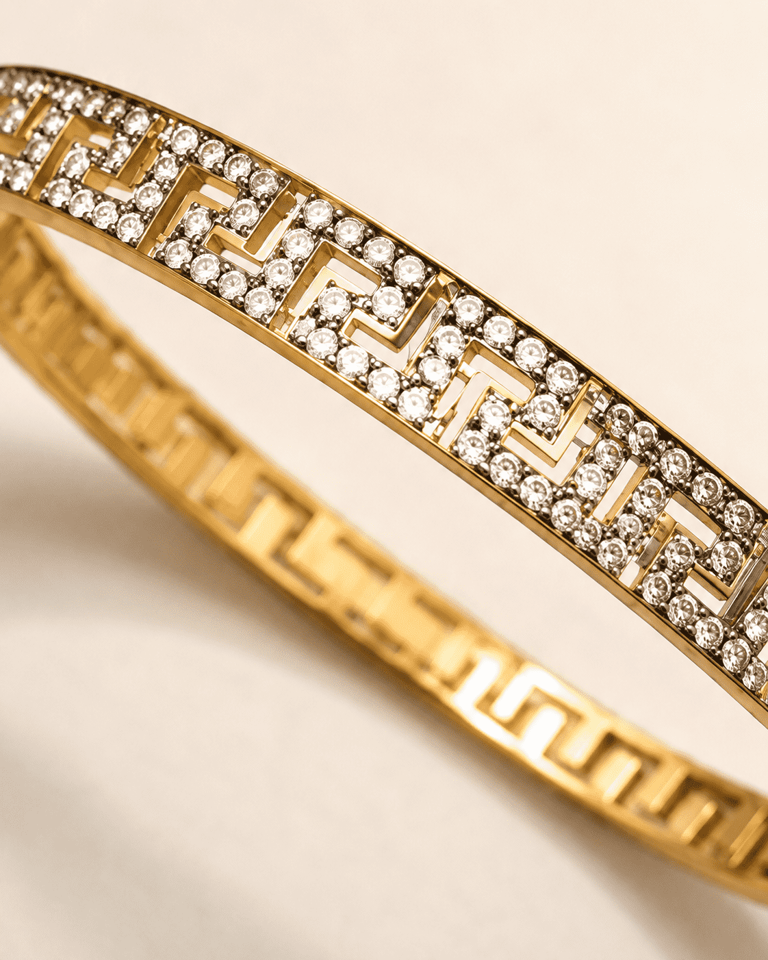 The Labyrinth Gold Cuff — Gold Plated Maze Bangle by House of Zena, close-up detail