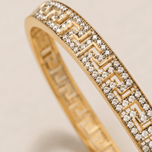 The Labyrinth Gold Cuff — Gold Plated Maze Bangle by House of Zena, styled on model