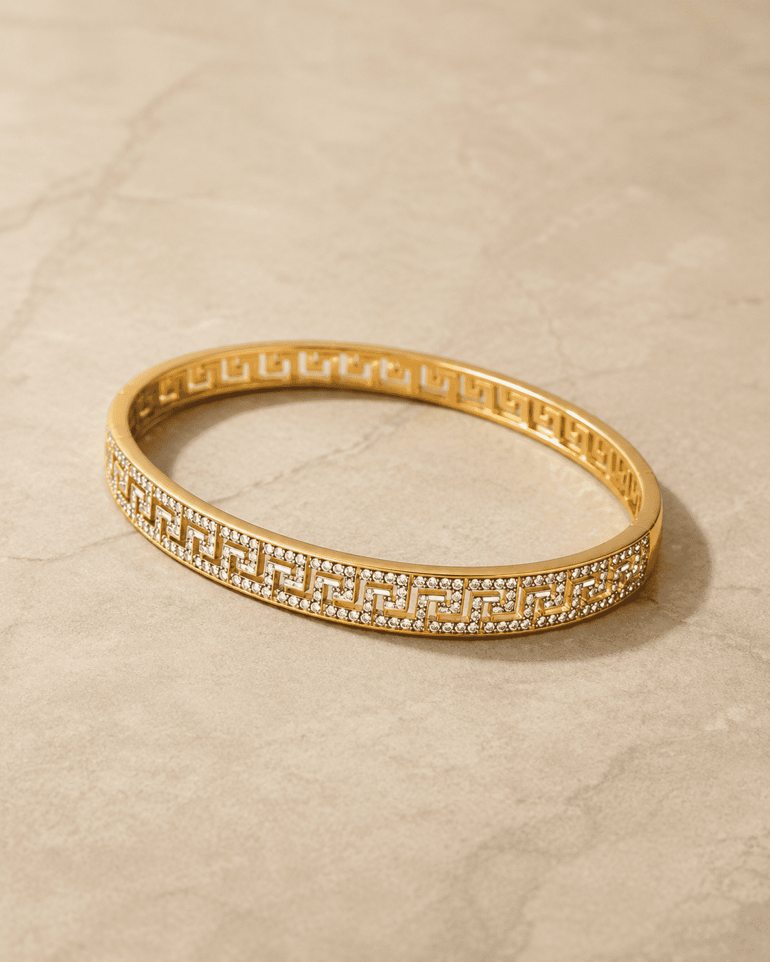 The Labyrinth Gold Cuff — Gold Plated Maze Bangle by House of Zena, side angle