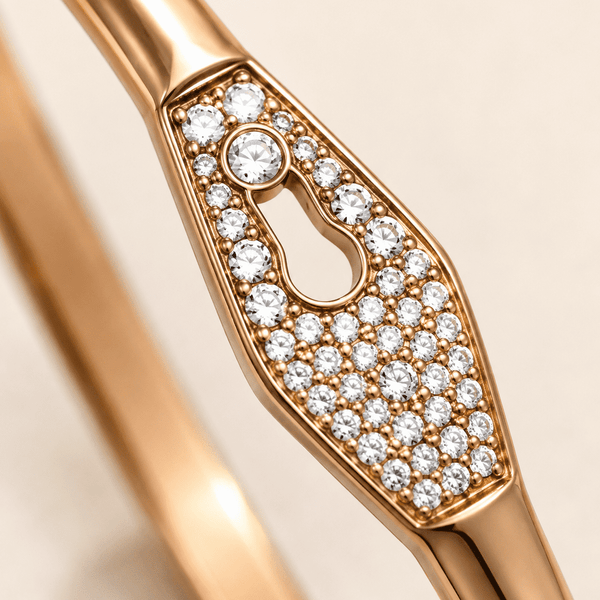 The "Locked In" Hinge Bangle — Gold Plated Lock Bangle by House of Zena, styled on model — Anti-Tarnish Waterproof Jewellery | House of Zena