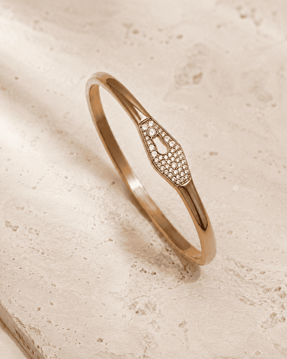 The "Locked In" Hinge Bangle — Gold Plated Lock Bangle by House of Zena, worn on model