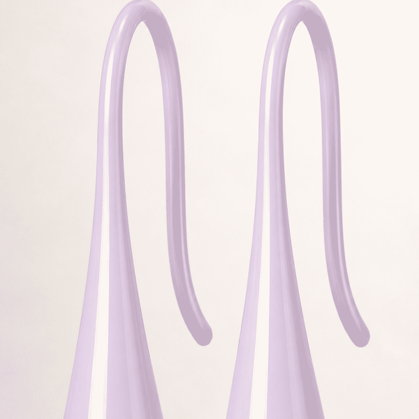 The Wild Lavender Mini Huggies — Gold Plated Lilac Drop Huggie Earrings by House of Zena, styled on model — Anti-Tarnish Waterproof Jewellery | House of Zena