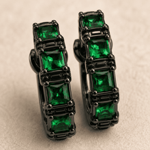 The Pistachio Truffle Hoops — Gold Plated Emerald Noir Hoop Earrings by House of Zena, close-up detail