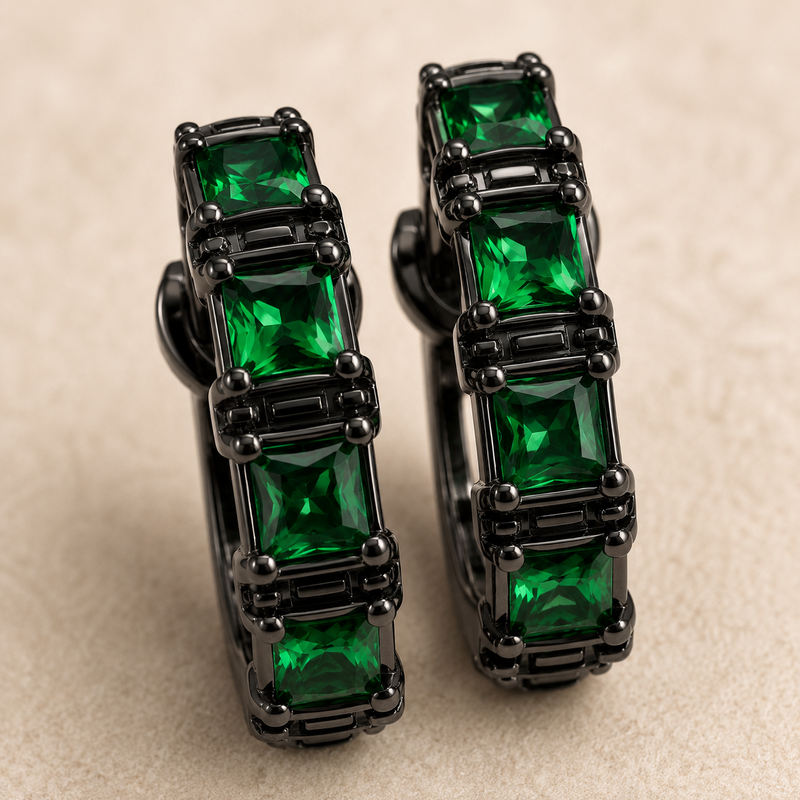 Emerald Noir Hoops
