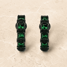 The Pistachio Truffle Hoops — Gold Plated Emerald Noir Hoop Earrings by House of Zena, side angle